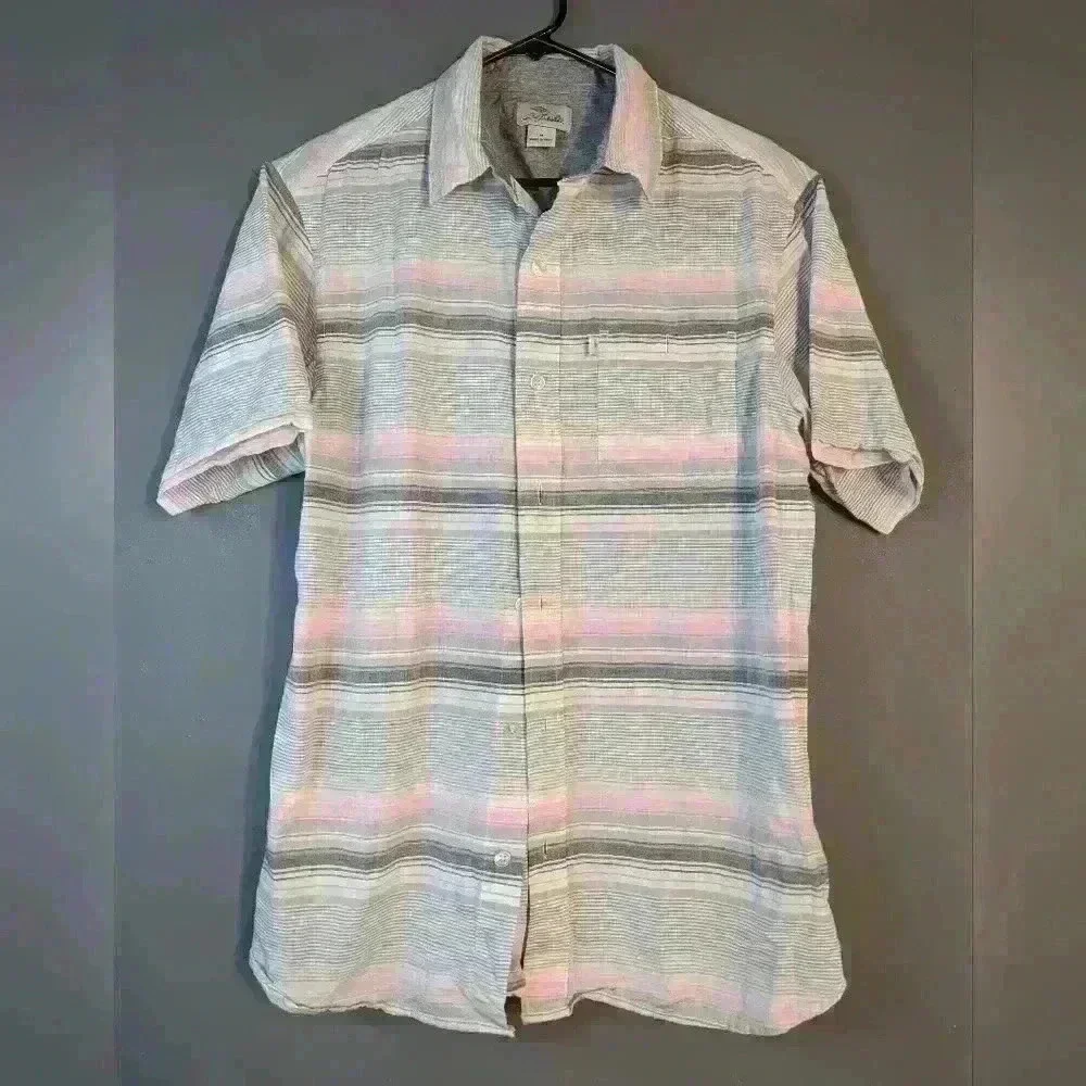 Bob Timberlake men's medium short sleeve button down shirt striped 100%cotton - Picture 1 of 5